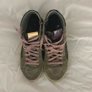 P448 black glitter high top sneakers